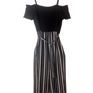 No Boundaries Jumpsuit Womens 3X Black & white Striped Ankle Wide Leg Summer